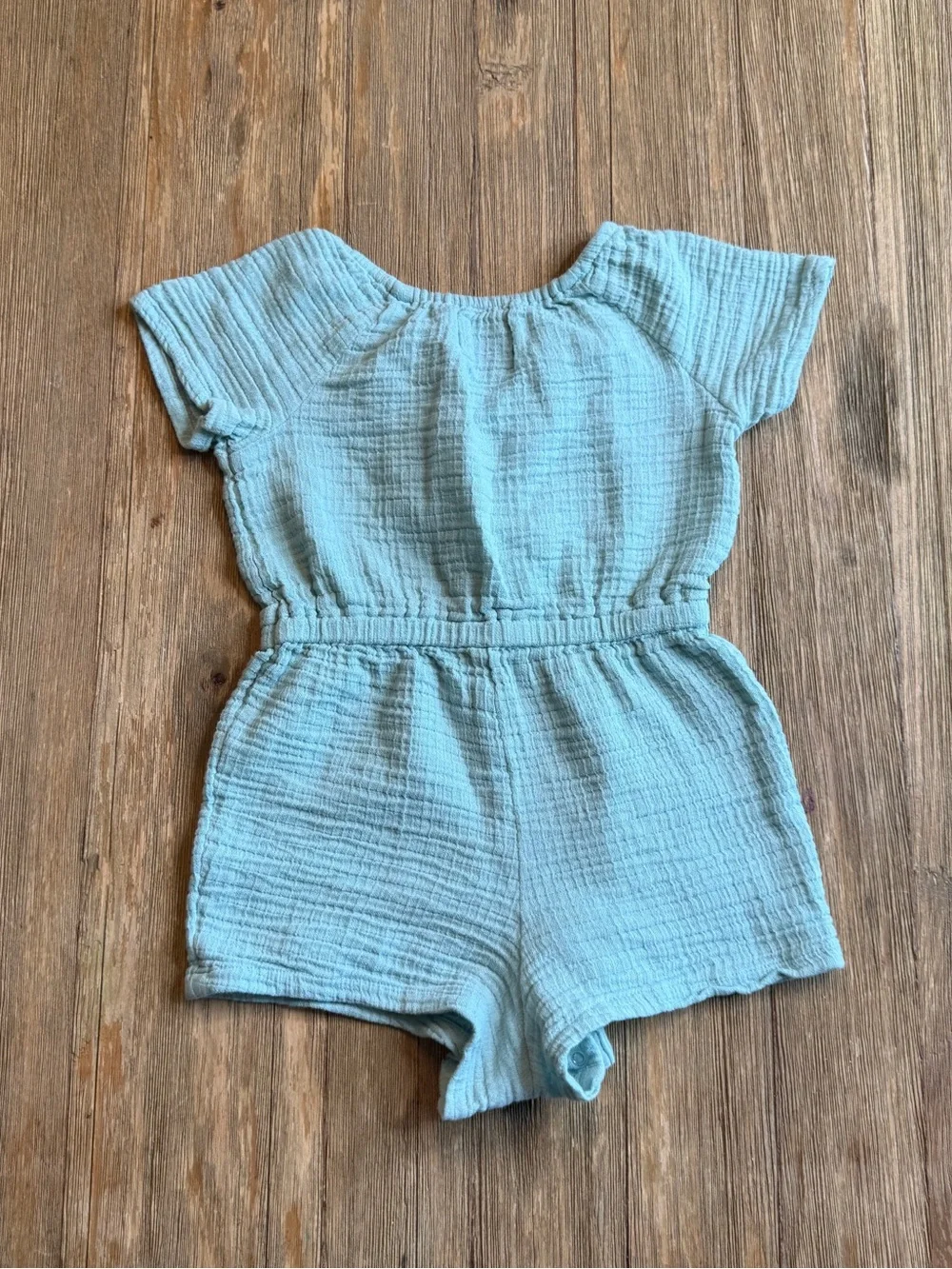 Old Navy Kids Teal Blue Cotton Gauze Romper - snaps between legs, 2t